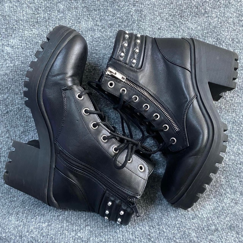 NOBO BLACK LEATHER LACE UP BOOTS CHUNKY HEEL LEATHER UPPER MEMORY FOAM
